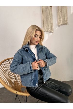 Kısa Fermuarlı Kot Mont