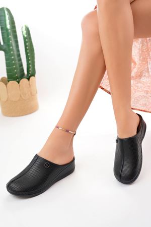 Ortopedik Ped Burnu Kapalı Siyah Terlik