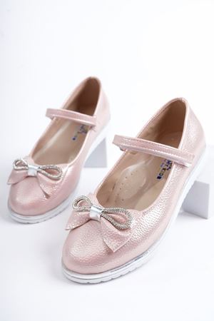 Taşlı Fiyonk Pudra Parlak Kız Çocuk Ayakkabı