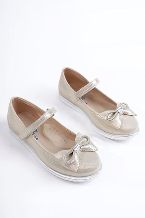 Taşlı Fiyonk Altın Parlak Kız Çocuk Ayakkabı