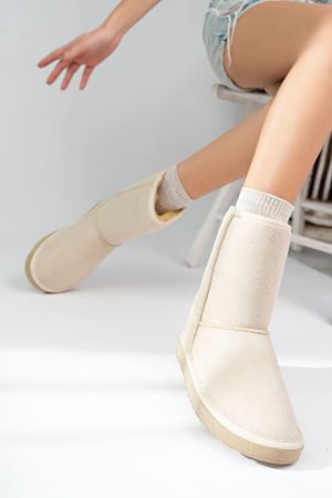 Alçak Taban Uzun Boy İçi Yünlü Krem Bot