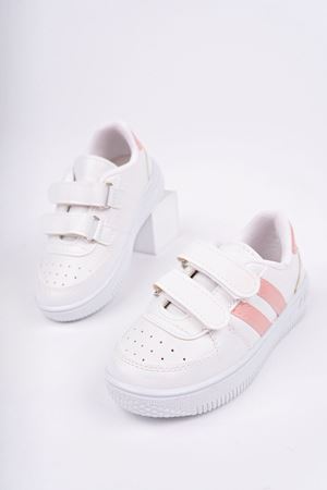 Beyaz Yanı Pembe Şeritli Cırtlı Çocuk Spor Ayakkabı