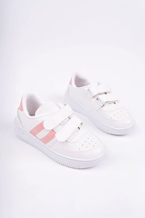 Beyaz Yanı Pembe Şeritli Cırtlı Çocuk Spor Ayakkabı