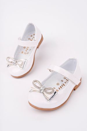 Beyaz Rugan Kız Bebe Ayakkabı